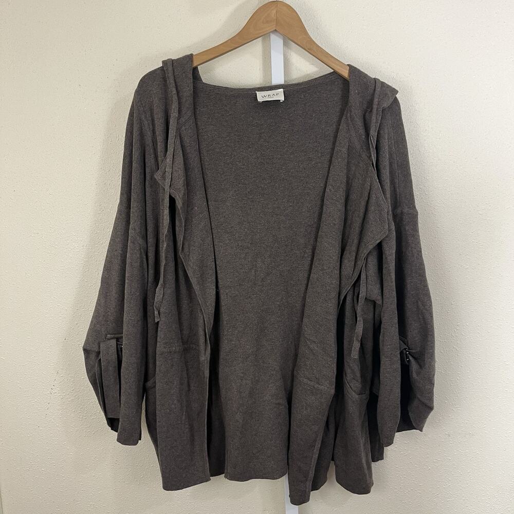 Wrap London Women’s US 12 Organic Cotton Hooded Cardigan Brown Open Front